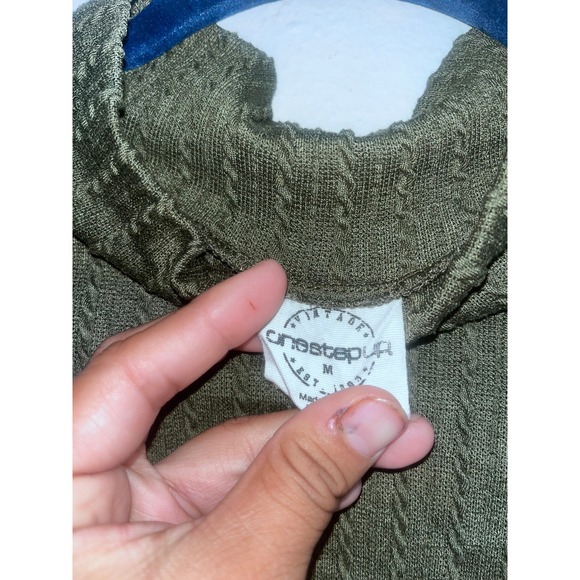 Vintage One Step Up Olive Green Ribbed Mock Neck Long Sleeve Top - Picture 2 of 3